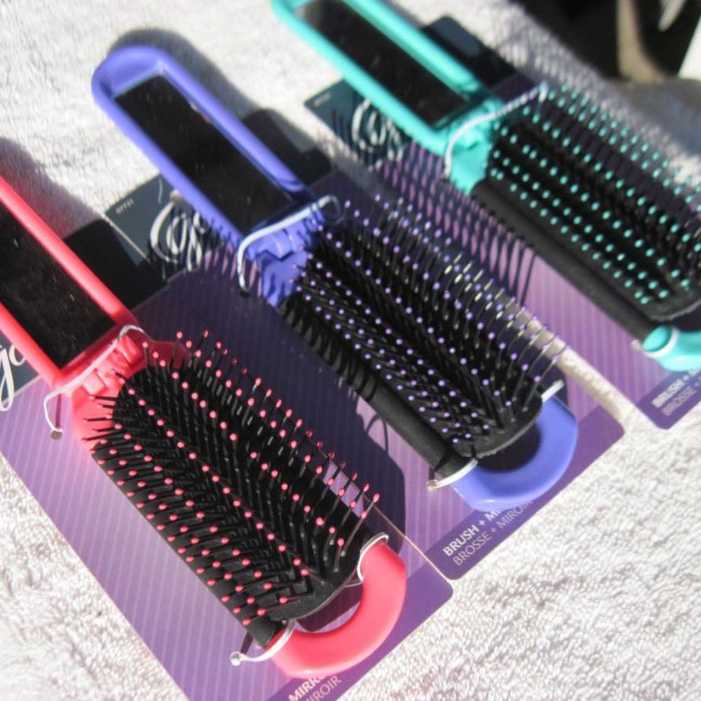 Goody Compact Collapsible Pocket Travel Purse Brush Mirror Old Style Pop Open
